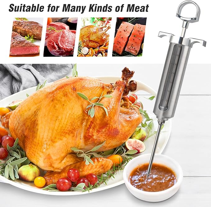 Ofargo Meat Injector Kit for Smoker with 3 Marinade Flavor BBQ Injector Syringe Needles, Injector Marinades for Meats, Turkey, Brisket; 2-oz; Paper and E-Book (PDF) User Manual Included