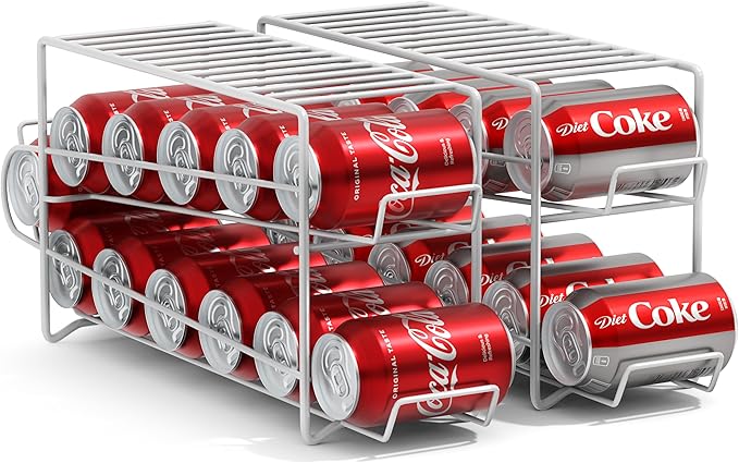Sorbus Soda Can Rack Beverage Dispenser Dispenses 12 Standard Size 12oz Cans - Refrigerator Can Dispenser Rack (2 Pack, White)