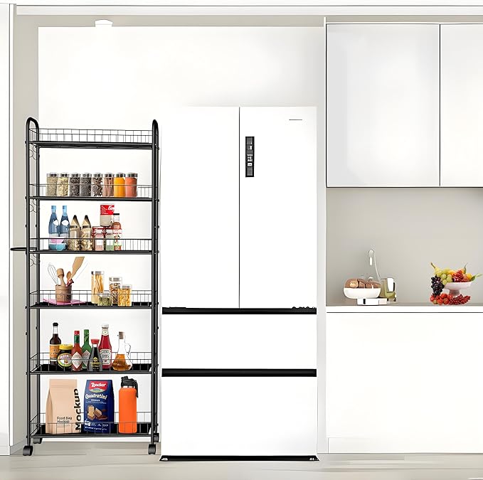 6in 6 Tier Slim Storage Cart with Wheels, Narrow Space Rolling Shelving Unit with Handle, Metal Wire Mobile Organizer Rack for Kitchen Bathroom Office Laundry