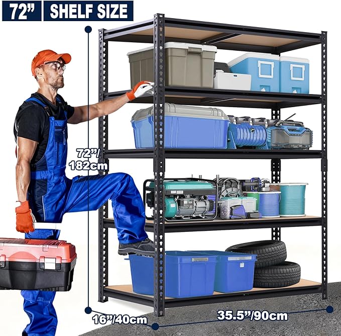 ZEUKMXOO Storage Rack,2400 LBS Garage Shelving Units,16" x 35.5'' x 72'' Storage Shelves Heavy Duty, Basement Shelving, Metal Shelving Units Free Standing