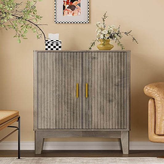 BORNOON Storage Cabinet with Doors and Adjustable Shelf, Modern Fluted Sideboard Buffet Cabinet, Freestanding Coffee Bar for Kitchen, Pantry, Entryway, Living Room (Weathered Gray)