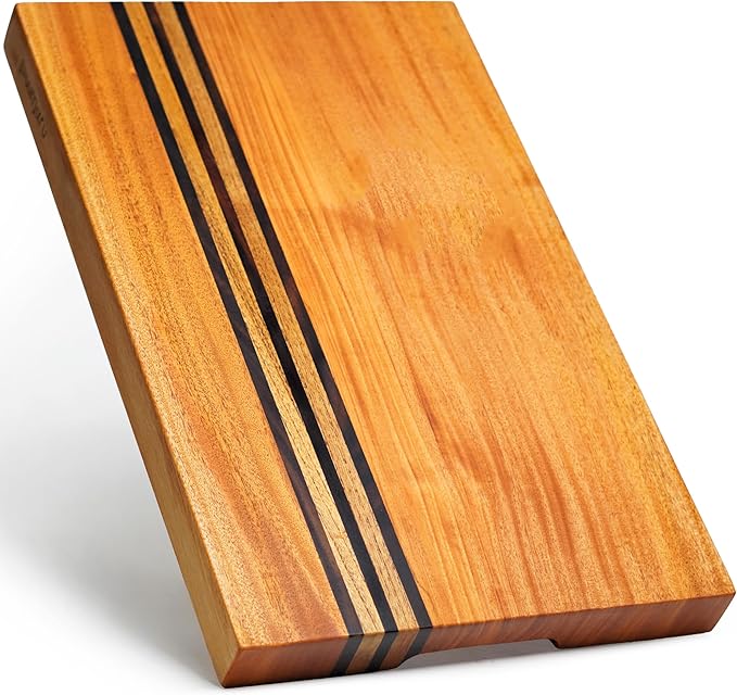 SHUMARU Mahogany Edge-Grain Cutting Board 19×12×1.6″ – Handmade in Bali with Black Sono Wood Inlays, Knife-Friendly, Non-Slip Feet & Ergonomic Handles – Luxury Gift for Chefs & Food Lovers