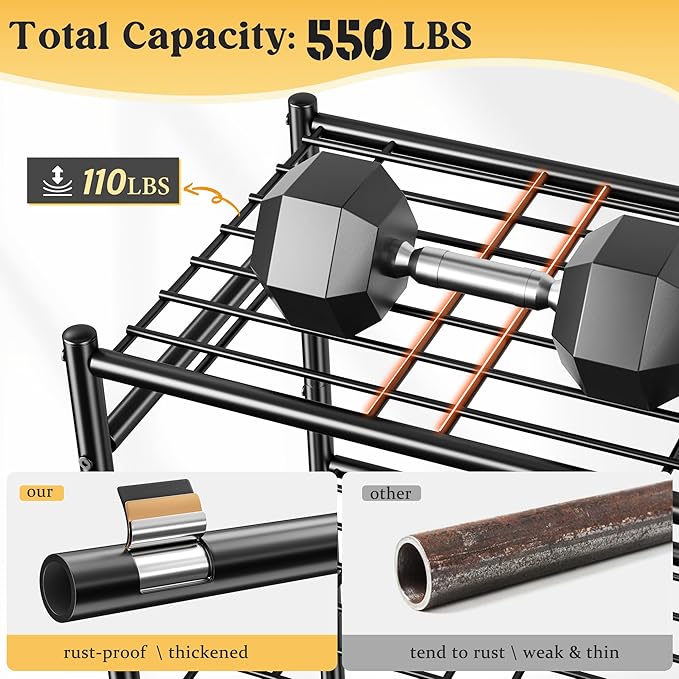 5-Tier Storage Shelves,Sturdy Metal Shelving Unit with Hooks,Wobble-Free Storage Rack with Leveling Feet,Slim Standing Shelf Organizer for Garage Kitchen Pantry,17.7”W×11.8”D ×58.3”H,Black