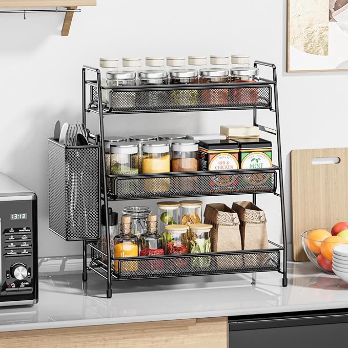EKNITEY Bathroom Countertop Organizer Shelf - 3 Tier Counter Spice Rack Metal Makeup Rack Small Coffee Station Organizer for Sink/Bedroom/Living room/Kitchen/Office