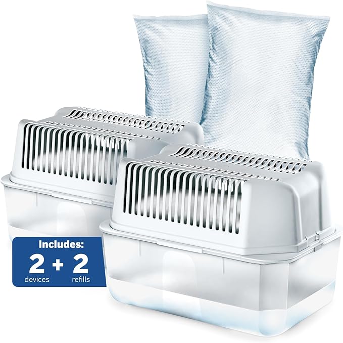 HUMYDRY Moisture Absorber Dehumidifier Device, Magnum Pack of 2 Devices of 35.3 Oz With 2 Pre-Measured Refills, Fragrance Free Humidity Absorber For Basements Bedrooms And Large Enclosed Spaces