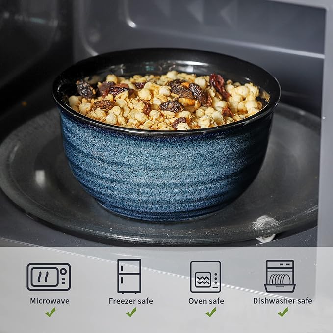 Hasense Cereal Bowls Set of 6, 20 Ounce Ceramic Soup Bowls Set for Kitchen, Suit for Cereal Soup Rice Pasta Salad Oatmeal,Dishwasher Microwave Safe, Navy Blue