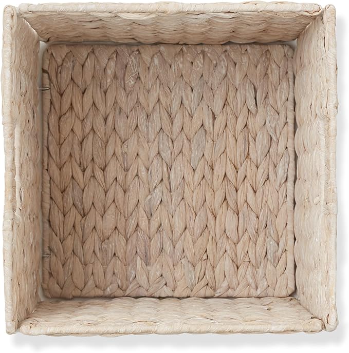 Casafield 10.5" x 10.5" Hyacinth Storage Baskets, Whitewash - Set of 4 Storage Organizers, Woven Wicker Cubes for Bathroom, Bedroom, Laundry, Shelves