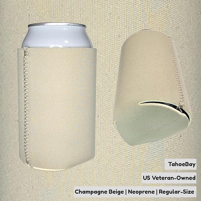 TahoeBay Neoprene Can Cooler Sleeves (50-Pack) Bulk Blank Sublimation Blanks for Vinyl Regular Size Plain Beer Coolers for Soda Cans & Bottles Black, White, Solid Color Set (Champagne Beige)