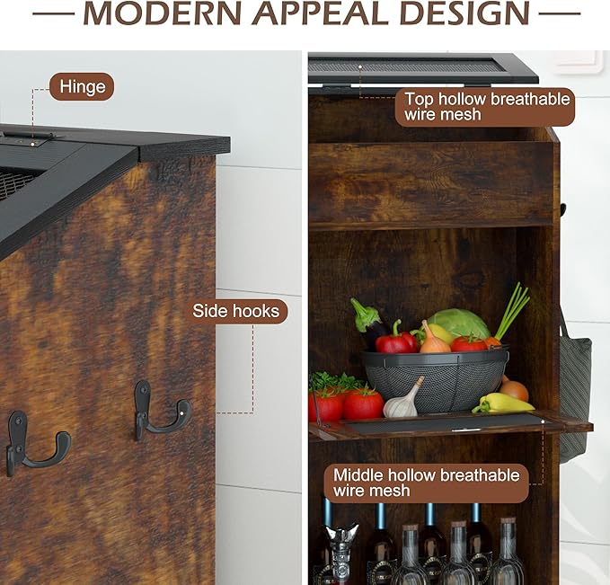 Wooden Potato and Onion Storage Bin w/Lid, Large Capacity and Ventilated Design, Ideal for Pantry, Kitchen Brown