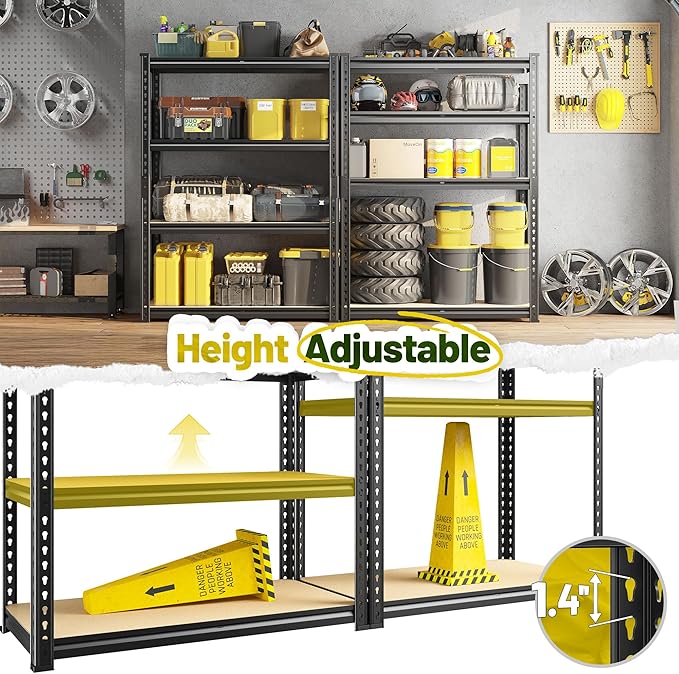 48" H Storage Shelves 31.5" W Garage Shelving Adjustable 1600LBS Metal Shelving Heavy Duty 4 Tier Garage Shelves for Pantry Kitchen Closet Basement Warehouse