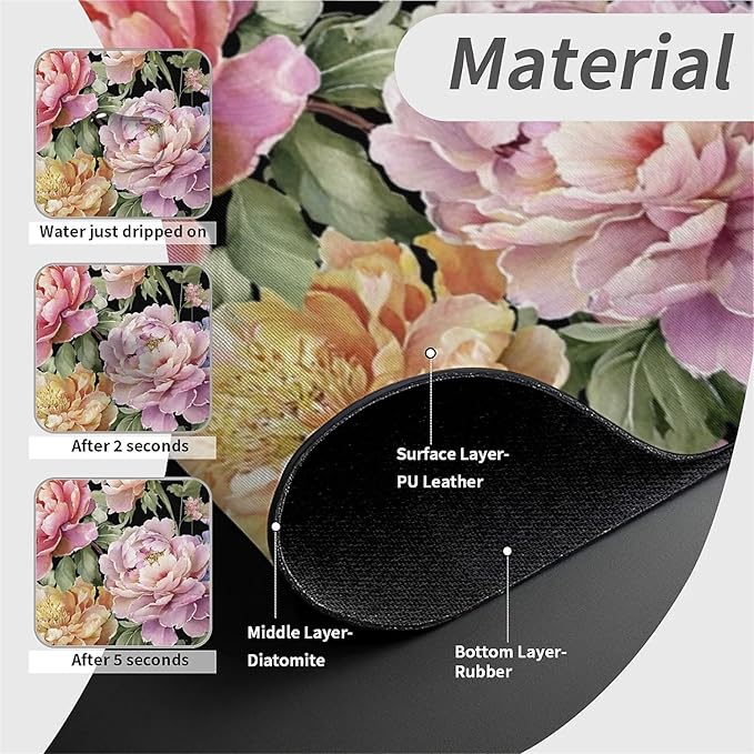 Kitchen Sink Splash Guard，Beautiful watercolor flowers Faucet Mat Sink Gadgets-Super Absorbent Fast Drying Mat Drip Catcher for Kitchen, Bathroom,Sink Mat, Dish Drying Mat, Bathroom(15" X 5.5" )
