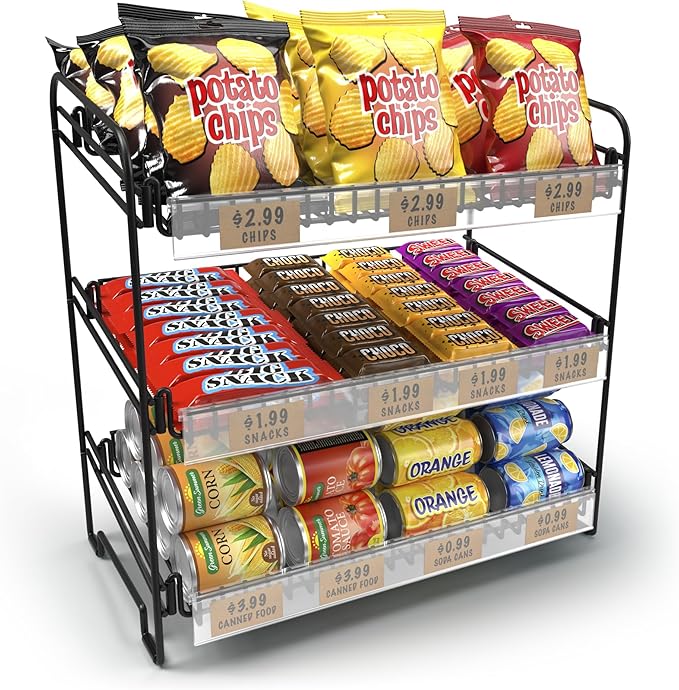 Black 3 Tier Candy Display Rack – Chip Display for Snack Vendors, Food Trucks, Concession Stands & Retail Storefronts