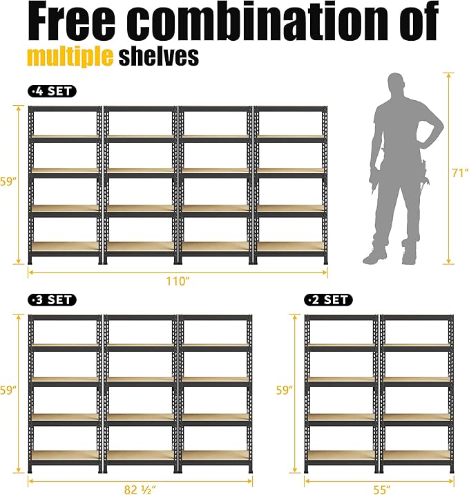 PrimeZone Storage Shelves 3 Pack 5 Tier Adjustable Garage Storage Shelving, Heavy Duty Metal Storage Utility Rack Organizer Shelf Unit for Warehouse Pantry Closet Kitchen Basement, Black