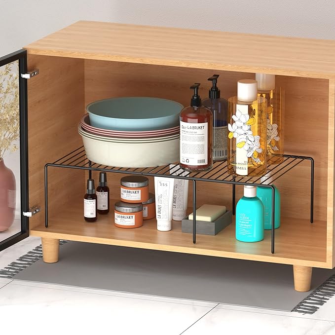 Redrubbit Expandable Metal Rustproof Kitchen Counter and Shelf Rack, 4 Piece Set of 2, Space Saver for Kitchen, Fridge, Bathroom