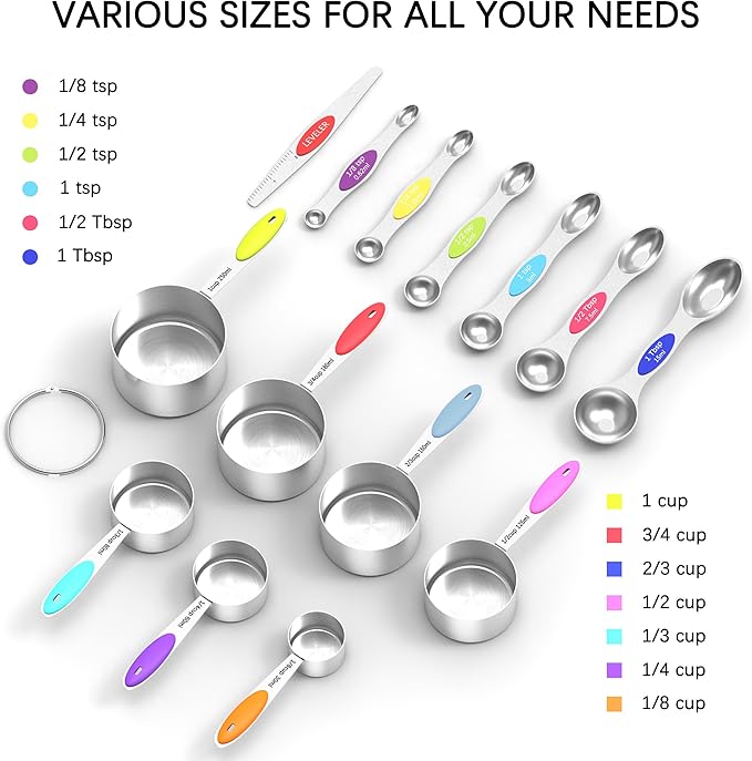 TILUCK Measuring Cups and Spoons Set, Stainless Steel, Kitchen Utensils for Cooking and Baking (14)