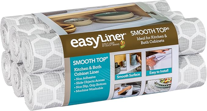 Smooth Top EasyLiner for Cabinets & Drawers - Easy to Install & Cut to Fit - Shelf Paper & Drawer Liner Non Adhesive - Non Slip Shelf Liner - 12in. x 10ft. - 6 Roll Project Pack- Gray Subtle