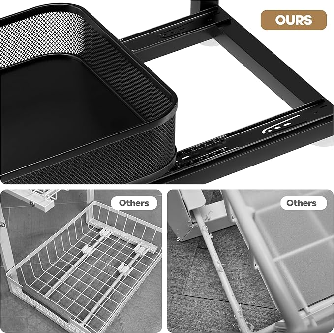 Biboraya 2-Pack 18.5 IN Depth Under Sink Organizer With Next-Gen Ball-Bearing Slides,Sophisticated Mesh 2-Tier Pull Out Shelf for Kitchen & Bathroom,Fits Small Items-Black
