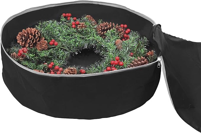 Primode Heavy Duty Wreath Storage Bag 30"- Garland Wreaths Container with Handles - Durable 600D Oxford Polyester Material Xmas Holiday Wreaths Storage Holder 30” (Black)