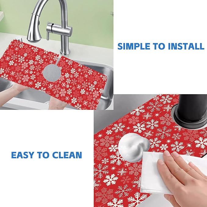 Christmas Snowflake Kitchen Sink Splash Guard Mat Absorbent Fast Drying Mat Faucet Draining Mat Sink Splash Guard Behind Faucet Drip Catcher for Kitchen Bathroom 5.5"×15"