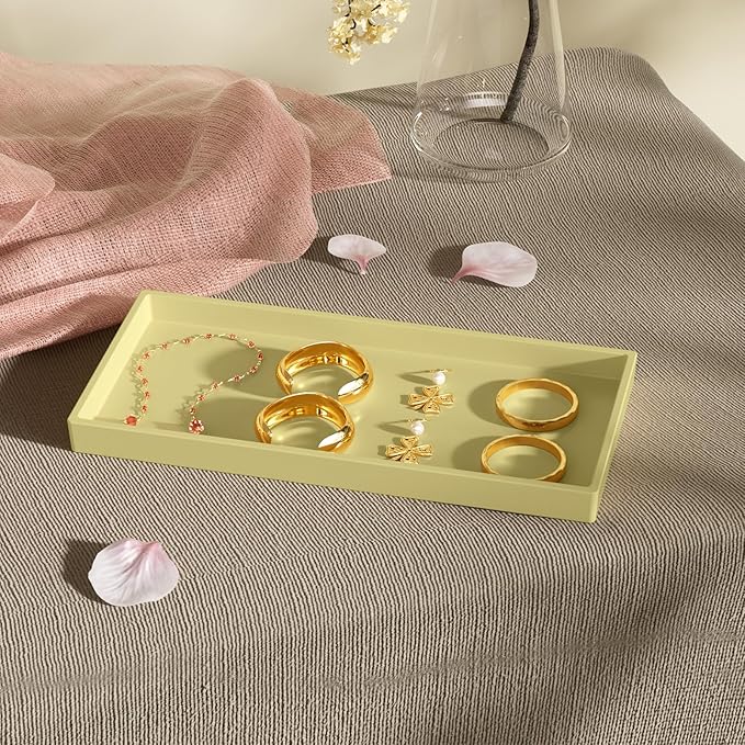 Mriluvy Vanity and Bathroom Tray, 9.8" ABS Countertop Organizer,Waterproof Vanity Tray for Toilet Tank,Perfume,Soap,Keys,Bathroom Accessories,Kitchen and Bath Trays,Non Slip Small Trays,Gold