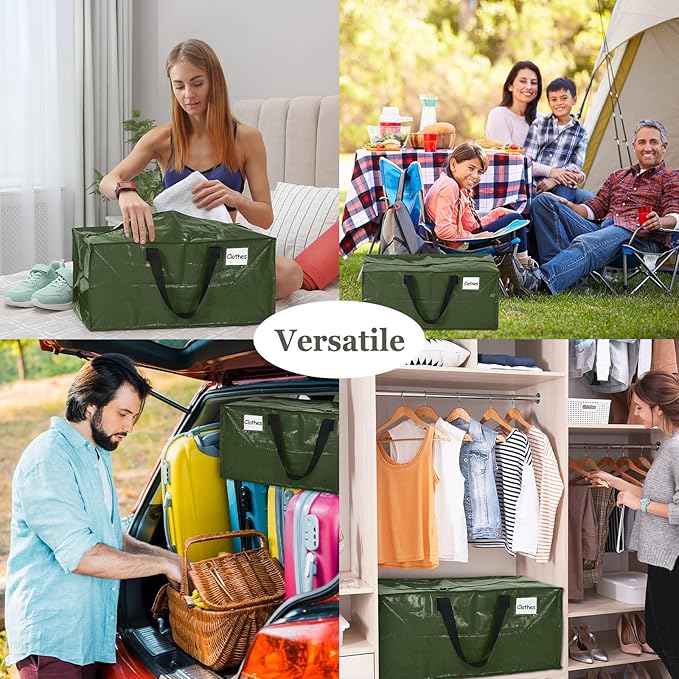 4 Pcs 24 Gallon Extra Large Moving Bags Heavy Duty Storage Bag with Strong Zipper Handle Foldable XXL Jumbo Storage Tote Packing Moving Box for College Dorm Travel Cloth Duffle (Green)