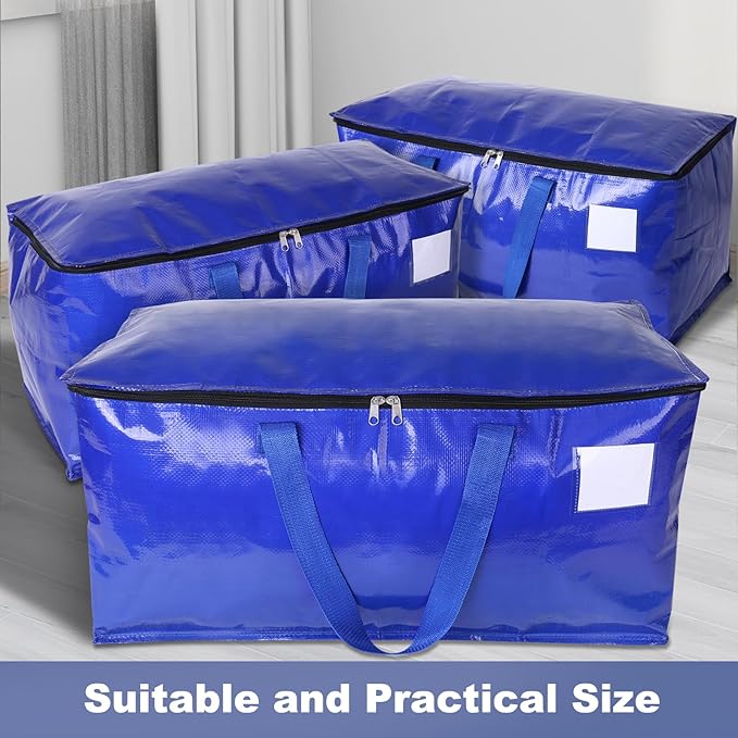 StorageRight Heavy Duty Moving Boxes-Moving Bags with Zipper, Reinforced Handles and Tag Pocket-Collapsible Moving Supplies-Totes for Storage Great for moving, Storage and Travel 93L(Blue-10 Pack)