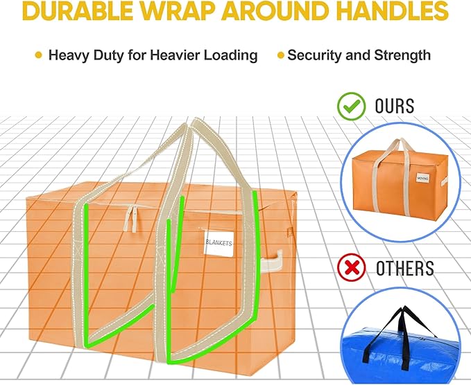 VENO 8 Pack Moving Bags, Heavy Duty, Moving Boxes Alternative, Packing Storage Supplies, Dorm Room Essentials with Zipper for Clothes, Extra Large Packaging Totes (Seasonal Autumn Orange, 8 Pack)
