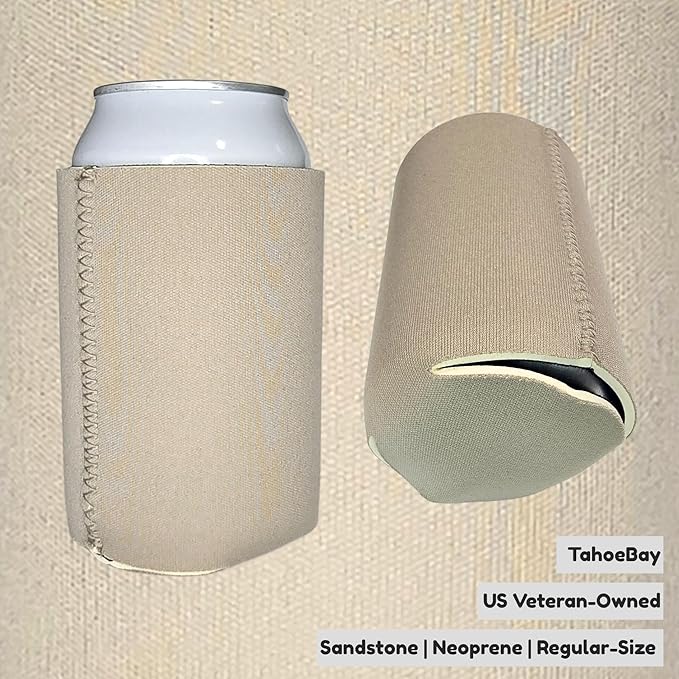TahoeBay Neoprene Can Cooler Sleeves (50-Pack) Bulk Blank Sublimation Blanks for Vinyl Regular Size Plain Beer Coolers for Soda Cans & Bottles Black, White, Solid Color Set (Sandstone)