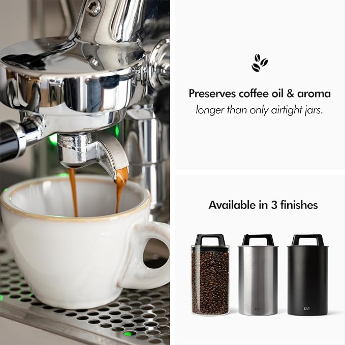 KIVY Vacuum Coffee Canister - Push Lid Preserves Coffee Aroma & Oil - Stainless Steel Airtight Coffee Canister - Coffee Container - Removes Excess Air