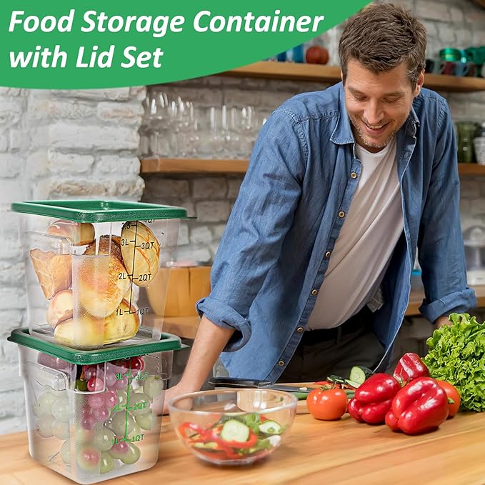 Yungyan 6 Pcs Commercial Food Storage Containers 4 Qt Square Acrylic Airtight Food Storage Containers with Lids Clear Cereal Storage Containers for Pantry Kitchen Restaurant Freezer Flour Sugar