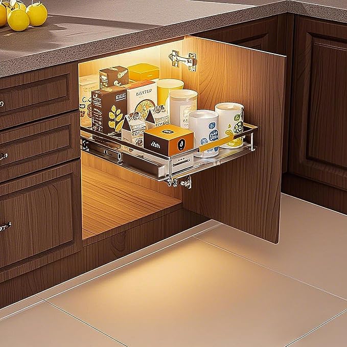 taiheis 1 Pack Expandable Pull Out Cabinet Organizer，Side Mounting 12.3~18.5"x22.5"Cabinet Pull Out Shelves, Expandable Slide Out Spice Rack for Kitchen Bathroom Office