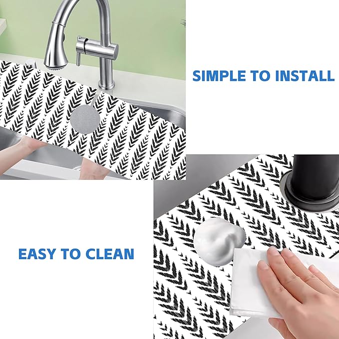 Bohemian Ethnic Herringbone Dish Drying Mat for Kitchen Sink Splash Guard Behind Faucet Sink Mat Absorbent Fast Drying Faucet Draining Mat for Bathroom Kitchen 5.5"×24"