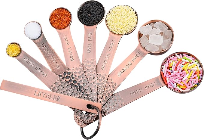 Smithcraft Copper Measuring Cups and Spoons Set, Stainless Steel Copper Plated 6 Metric & US Measuring Cups & 7 Spoons with Leveler for Baking & Kitchen