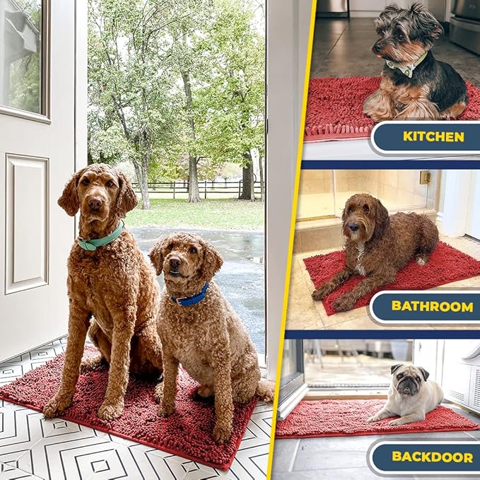 Muddy Mat® | Super Absorbent Door Mat Indoor, Microfiber Quick Dry Chenille Entryway Rug, Non-Slip Front Door Mat, Indoor Mats for Entryway, Machine Washable Pet Rug, Red 35"x24"