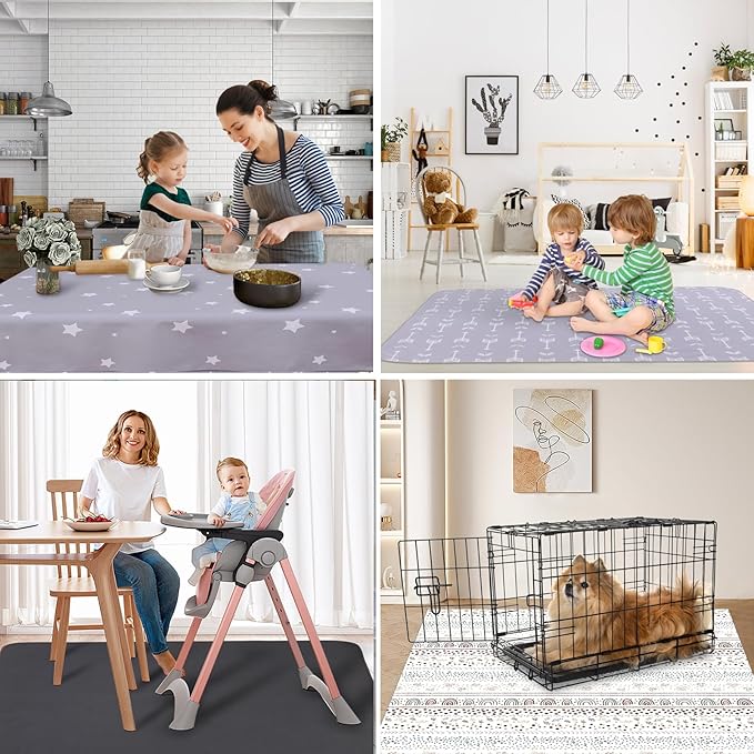 WOMUMON 51” Baby Splat Mat for Under High Chair/Arts/Crafts, Washable Waterproof Anti-Slip Floor Splash Mat, Portable Wipeable Spill Mat and Table Cloth