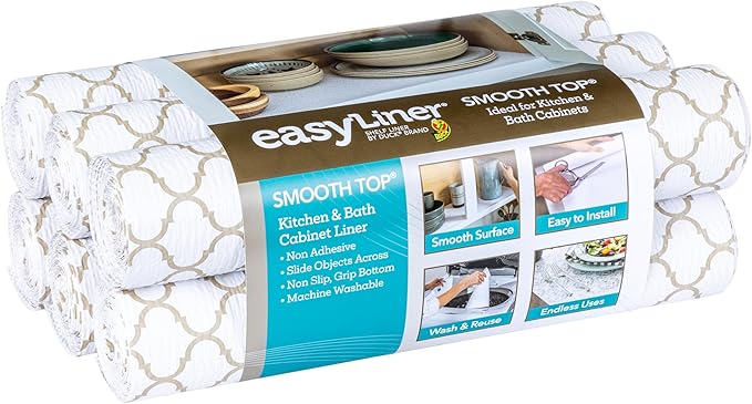 Duck Brand Smooth Top EasyLiner for Cabinets & Drawers - Easy to Install & Cut to Fit - Shelf Paper & Drawer Liner Non-Adhesive - Non Slip Shelf Liner - 20" Width - 36 Total Feet - Taupe Quatrefoil