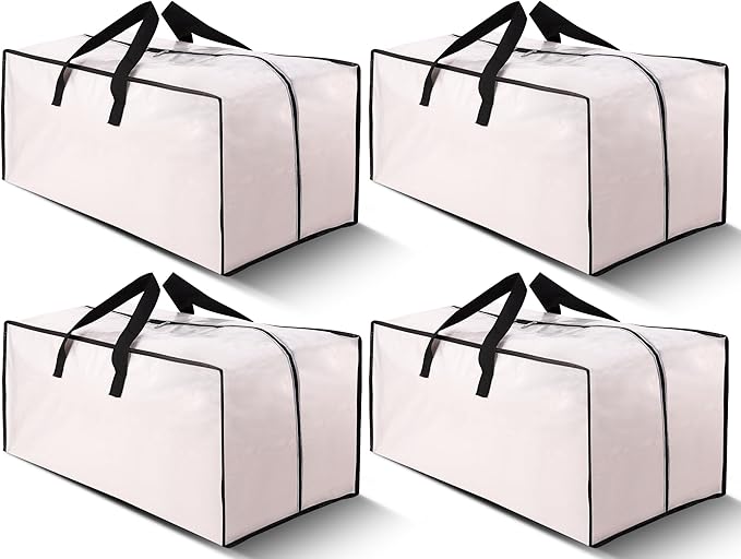 Cosy Family 4 Pack Heavy Duty Extra Large Moving Bags with Backpack Straps - Strong Handles & Zippers, Storage Totes For Space Saving, Fold Flat, Alternative to Moving Box (Set of 4, Clear)