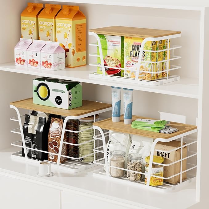 3 Pack Trash Bag Holder Dispenser,Kitchen Organization and Storage, Stackable Storage Bins with Lids, White