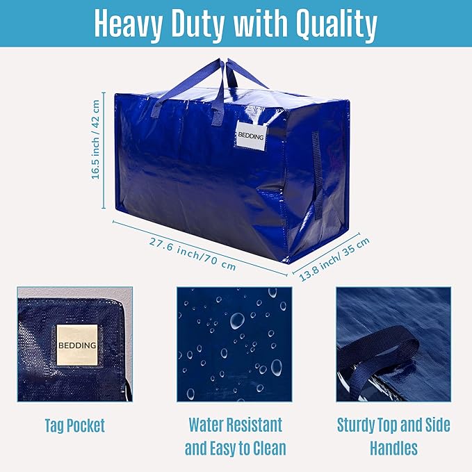 VENO 10 Pack Moving Bags and Large Christmas Decoration Storage Bins with lids. Alternative to Moving Boxes, Packing Supplies for College. Heavy Duty Totes (Blue, 10 Pack)