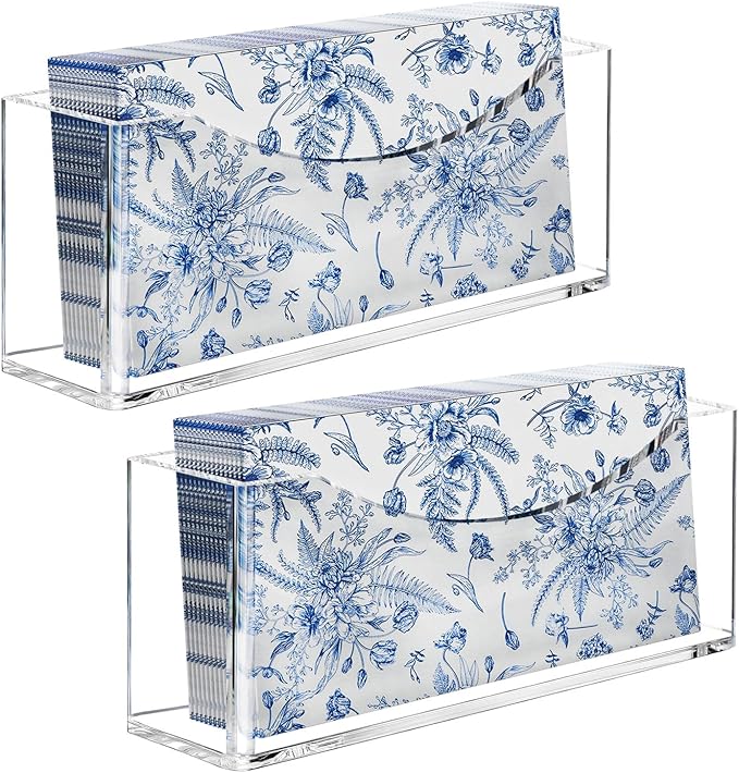 BRVNOTA 2-Pack Value Acrylic Napkin Holder, Clear Waterproof Vertical Guest Towel Holder, Disposable Hand Towels Tray for Bathroom/Hotel/Kitchen/Dining Table
