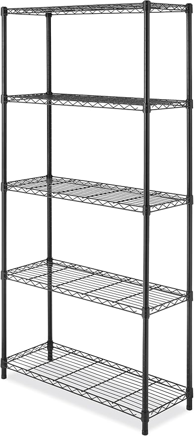 Whitmor 5 Tier Shelving Unit, Metal Storage Shelves, 400 lbs Capacity per Shelf, 2000 lbs Total, Adjustable Heavy Duty Shelf, Easy Assembly for Kitchen, Garage, Plant, 36" L x 14" W x 72" H, Black