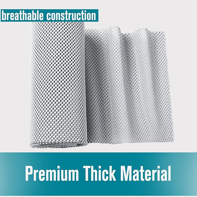 Drawer Shelf and Cabinet Liner, Thick Strong Grip, Non-Adhesive Liners Protect Kitchen Cabinets and Cupboard, Bathroom Drawers, Easy Install, Breathable Mat, 20 Inches x 20 Feet, White