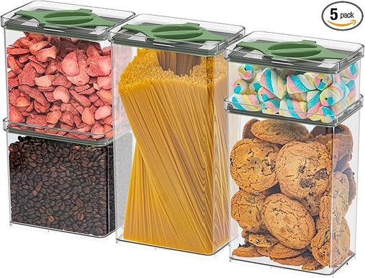 5-Pack SAN Pantry Storage Container Set, Leakproof Twist-Lock Lids, BPA-Free Stackable Canisters for Sugar, Flour, Pasta, Cereal & Snacks (0.8qt, 1.9qt ×2, 3qt, 4qt)