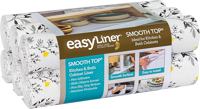 Smooth Top EasyLiner for Cabinets & Drawers - Easy to Install & Cut to Fit - Shelf Paper & Kitchen Drawer Liner Non Adhesive - Non Slip Shelf Liner - 12 Inch Width - 60 Total Feet - Dark Gray Branch