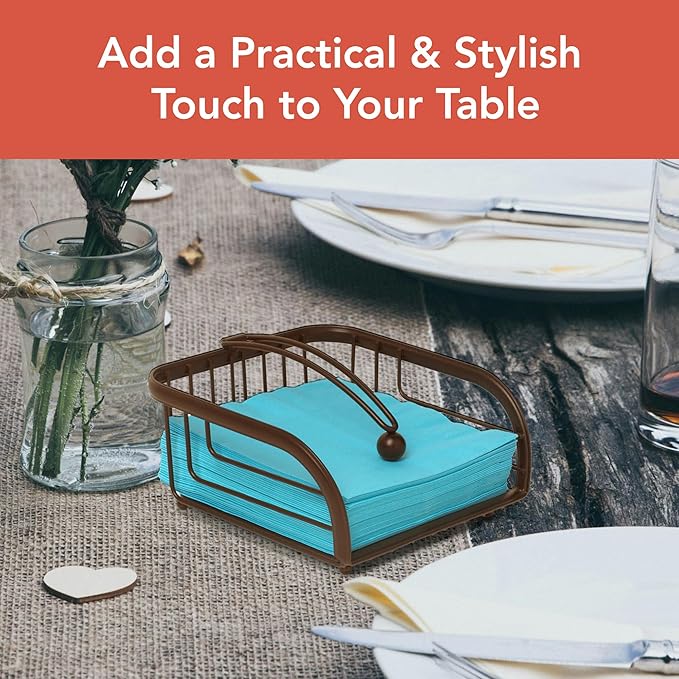 Spectrum Ashley Weighted Napkin Holder Flat Napkin Organizer with Weighted Tension Arm for Kitchen Countertop Dining Table Storage, Heavy Duty Steel Traditional Napkin Dispenser Home Decor, Bronze