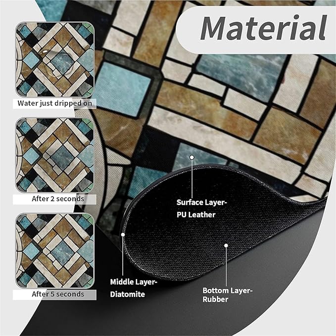 Kitchen Sink Splash Guard，Antique colored tiles Faucet Mat Sink Gadgets-Super Absorbent Fast Drying Mat Drip Catcher for Kitchen, Bathroom,Sink Mat, Dish Drying Mat, Bathroom(15" X 5.5" )