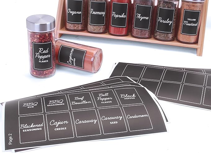 Orii Black Rectangular Spice Labels Stickers for Spice Jars|160 Pre-Printed +20 Blank Labels Spice Container Storage | Preprinted Labels for Kitchen Pantry | Herb Seasoning Labels for Jars