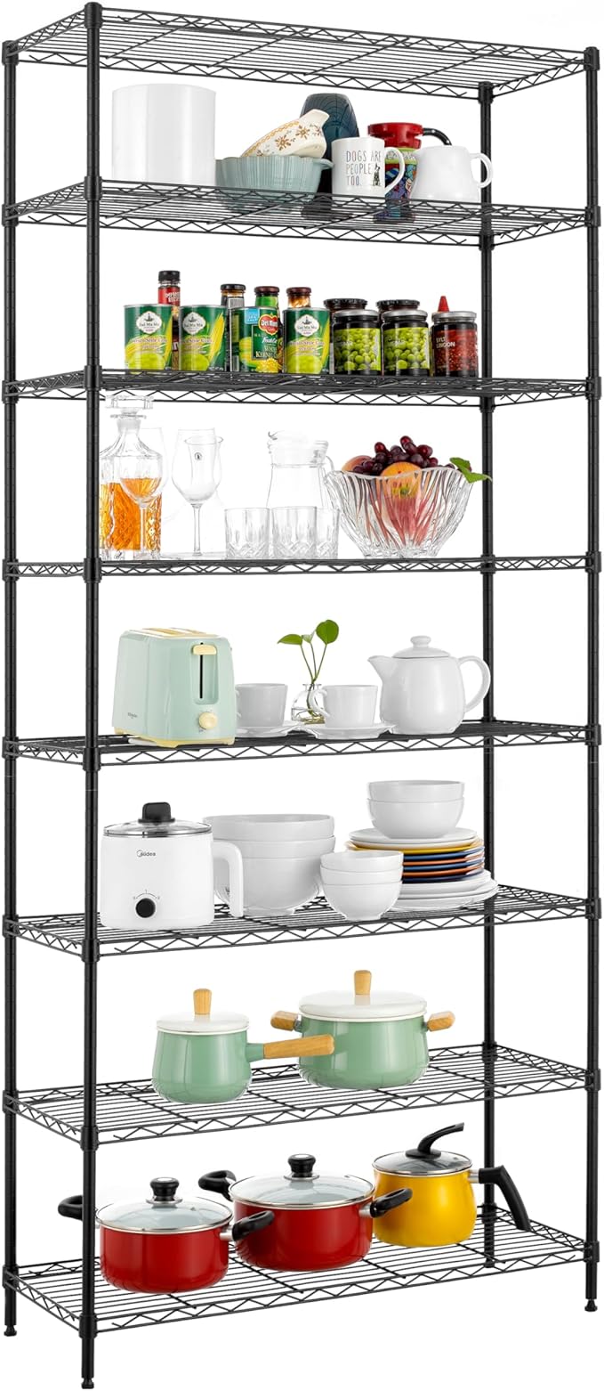 Finnhomy 8-Tier Wire Shelving Unit - Adjustable Steel Rack, 14x36x80 Inches, 8 Metal Shelves for Pantry and Garage Storage - NSF Certified, Black