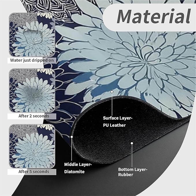 Kitchen Sink Splash Guard，Chrysanthemum flowers Faucet Mat Sink Gadgets-Super Absorbent Fast Drying Mat Drip Catcher for Kitchen, Bathroom,Sink Mat, Dish Drying Mat, Bathroom(15" X 5.5" )