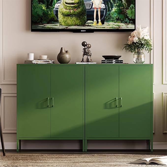Metal Cabinet with 2 Doors and 4 Shelves，39.96" Tall Steel Office Cabinet,Bathroom Floor Locker for Office,Home,Garage,Gym,School (1PC,Forest Green)